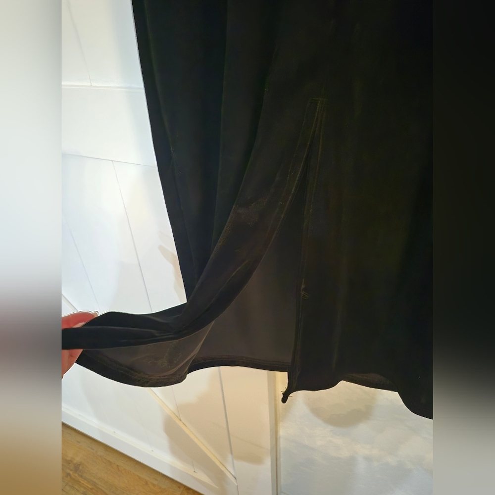 Macy's Black Velvet Maxi Dress with Floral Embroidered Sleeves - Picture 6 of 9